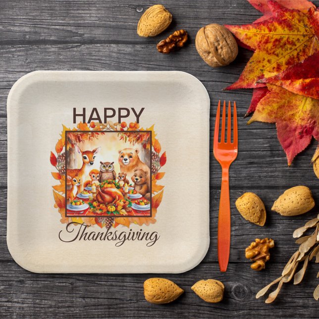 Thanksgiving Woodland Animals Autumn Leaves Paper Plate (Creator Uploaded)