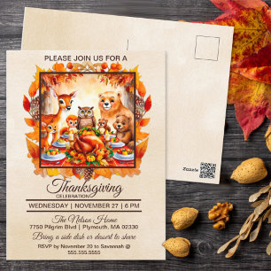 Thanksgiving Woodland Animals Autumn Leaves Postcard