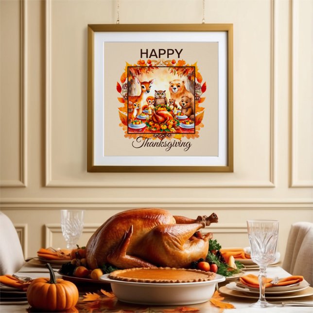 Thanksgiving Woodland Animals Autumn Leaves Poster (Creator Uploaded)