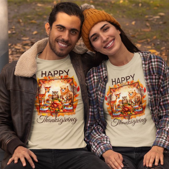 Thanksgiving Woodland Animals Autumn Leaves T-Shirt (Creator Uploaded)