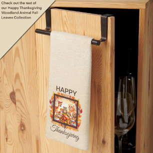 Thanksgiving Woodland Animals Autumn Leaves Tea Towel