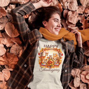 Thanksgiving Woodland Animals Autumn Leaves Tri-Blend Shirt