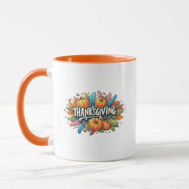 Thanksgiving Wordart Fall Leaves Pumpkin Mug (Left)
