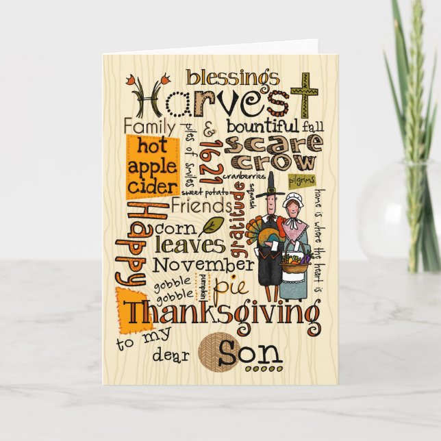Thanksgiving Wordcloud - Son Holiday Card (Front)