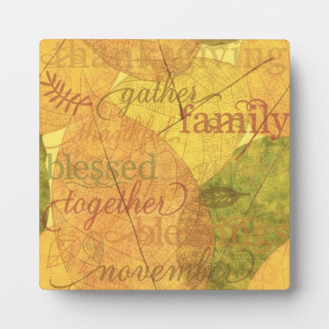 Thanksgiving words and leaves plaque (Front)