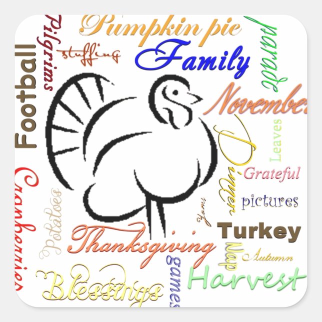 Thanksgiving words square sticker (Front)