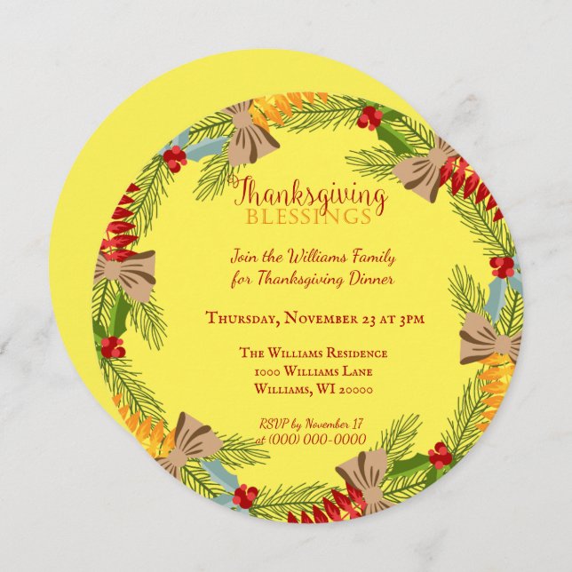 Thanksgiving Wreath Dinner Invitation (Front/Back)