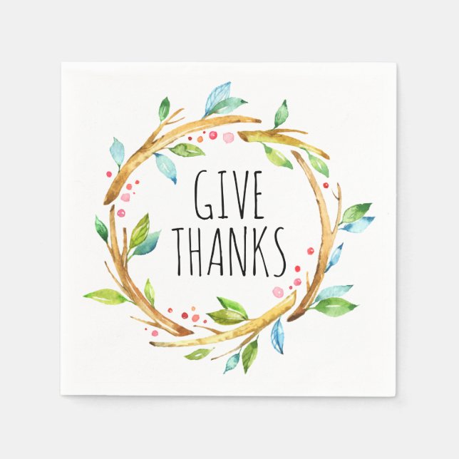 Thanksgiving Wreath & Give Thanks Template Napkin (Front)