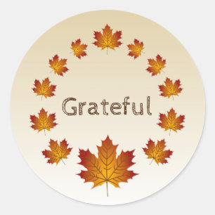 Thanksgiving Wreath Grateful Simple Maple Leaves Classic Round Sticker