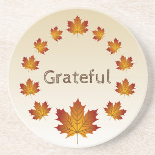 Thanksgiving Wreath Grateful Simple Maple Leaves Coaster