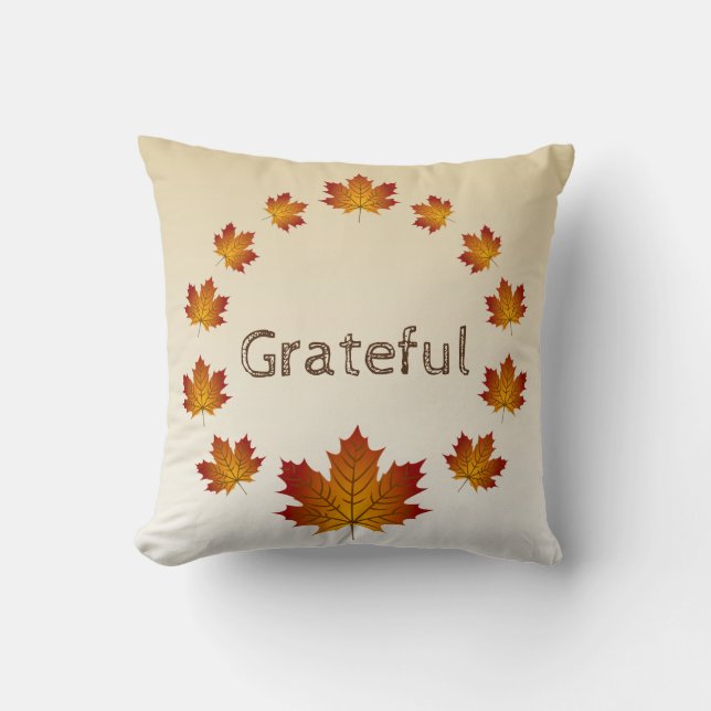Thanksgiving Wreath Grateful Simple Maple Leaves Cushion (Front)