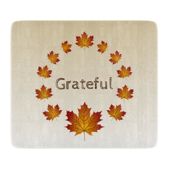 Thanksgiving Wreath Grateful Simple Maple Leaves Cutting Board (Front)