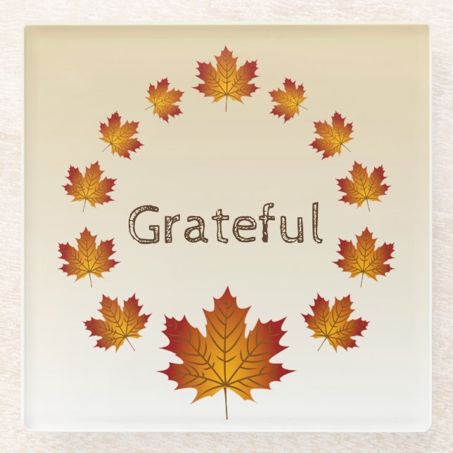 Thanksgiving Wreath Grateful Simple Maple Leaves Glass Coaster (Front)