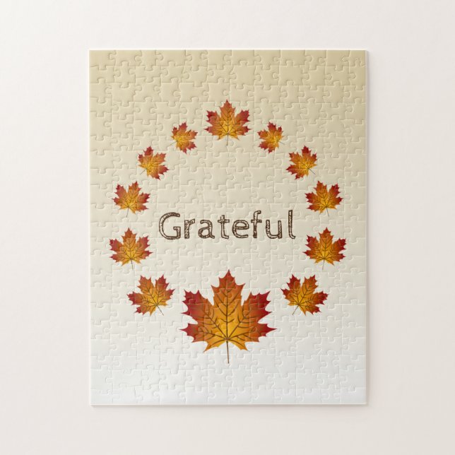 Thanksgiving Wreath Grateful Simple Maple Leaves Jigsaw Puzzle (Vertical)