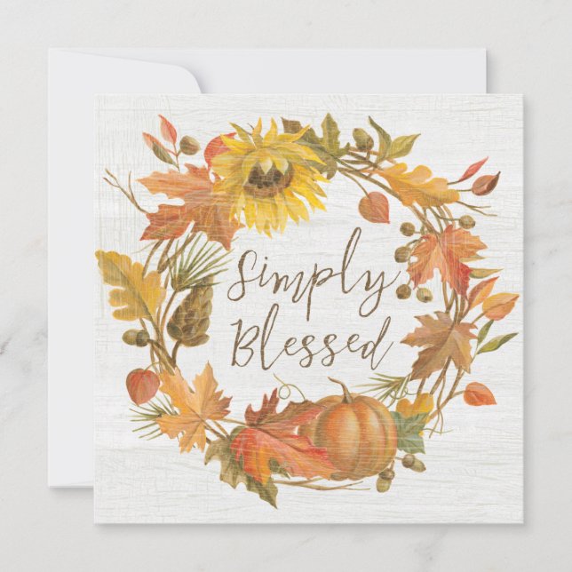 Thanksgiving Wreath - Simply Blessed Holiday Card (Front)