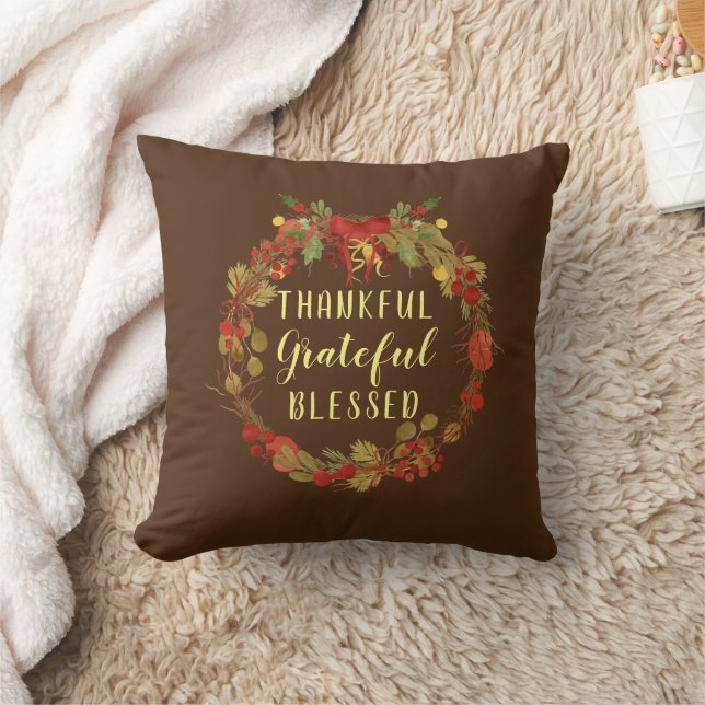 Thanksgiving Wreath Thankful Grateful Blessed Cushion (Blanket)