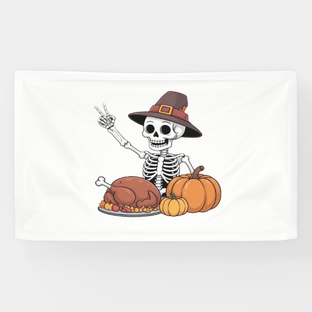 Thanksgiving X-ray Skeleton Funny Rock Hand Fall L Banner (Horizontal)
