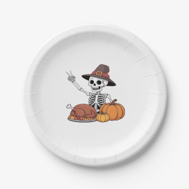 Thanksgiving X-ray Skeleton Funny Rock Hand Fall L Paper Plate (Front)