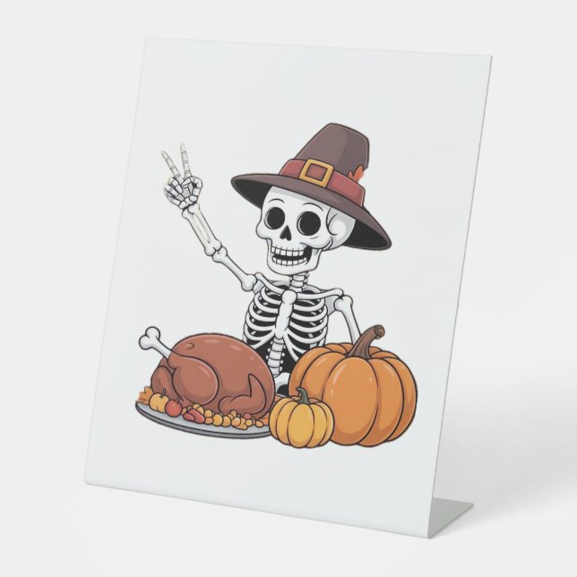 Thanksgiving X-ray Skeleton Funny Rock Hand Fall L Pedestal Sign (Front)