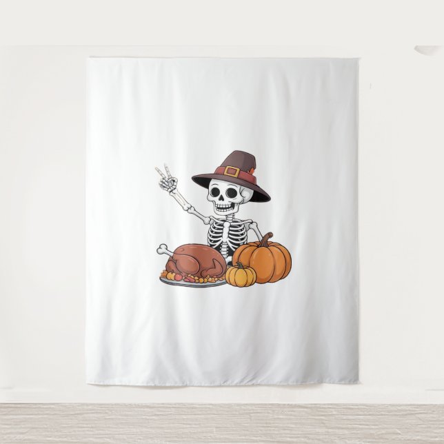 Thanksgiving X-ray Skeleton Funny Rock Hand Fall L Tapestry (Front)