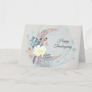 Thanksgiving Yellow Rose Moon Floral Holiday Card