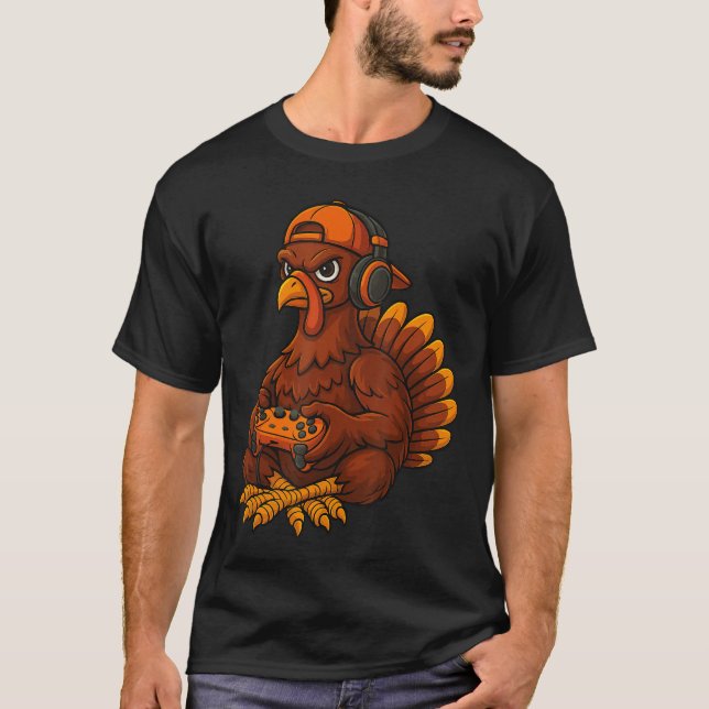 Thanksgivingurkey Gamer Video Gaming Boys Men  gif T-Shirt (Front)