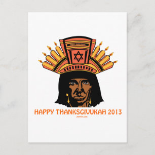 THANKSGIVUKAH INDIAN MENORAH MAN POSTCARD