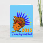 Thanksgivukkah 2013 Menurkey Greeting Cards<br><div class="desc">Send Thanksgivukkah 2013 wishes with this classic menurkey card this Hanukkah! Featuring a funny cartoon turkey with a menorah for a tail. A Hanukkah-Thanksgiving will not occur for another 77, 000 years! Grab a few great keepsake cards for this once-in-a-lifetime-celebration. Choose this cool graphic on three card sizes, change the...</div>