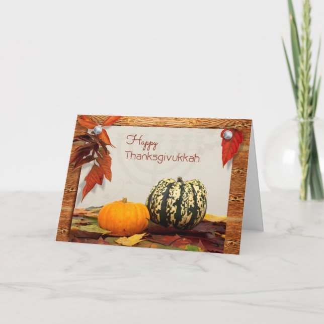 Thanksgivukkah Blessings with Gourds Photo Card (Front)
