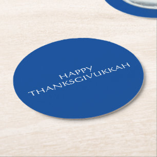 Thanksgivukkah blue white Thanksgiving Hanukkah Round Paper Coaster