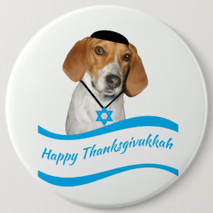 Thanksgivukkah Button Funny Hound Dog with Yamaka
