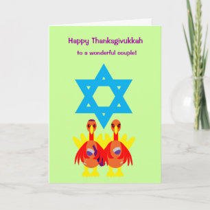 Thanksgivukkah Funny Turkeys Wine Greeting Card