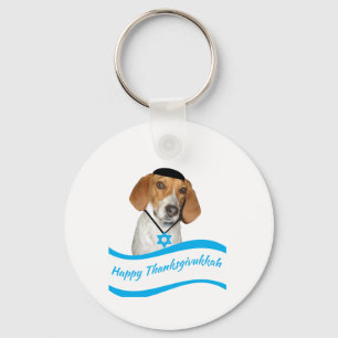 Thanksgivukkah Keychain Funny Hound Dog w Yamaka