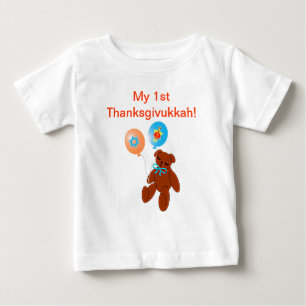 Thanksgivukkah  Tshirt Teddy Bear with Balloons