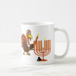 Thanksgivukkah Turkey Lighting Menorah Coffee Mug<br><div class="desc">It's the very funny 'Happy Thanksgivukkah' coffee mug. That's right... this year, for the only time in our lives, Hanukkah falls on Thanksgiving! This classic mug commemorates this rare occurrence with a funny cartoon turkey wearing a yamaka, and lighting the Menorah. A customisable festive orange, brown, and yellow fall mug....</div>