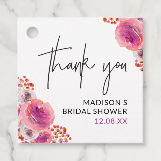 Thankyou Bright Floral Bridal Shower Favour Tag (Front)
