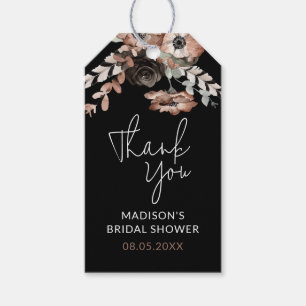 Thankyou Dusty Pink & Black Floral Bridal Shower Gift Tags