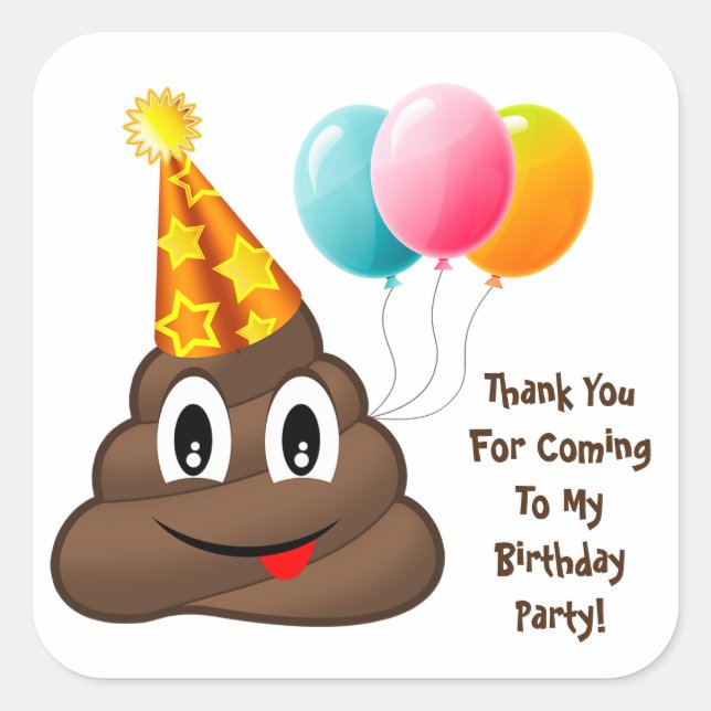 ThankYou Yellow Party Poop Emoji Birthday Stickers (Front)