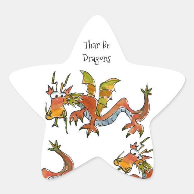 Thar Be Dragons Star Sticker (Front)