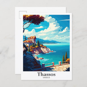 Thassos Greece Art Vintage Travel Illustration Postcard