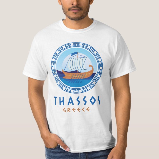 Thassos, Greece Greek Ship Design Men's T-Shirt (Front)