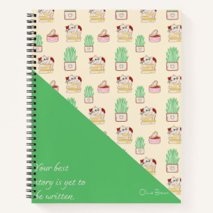 That Cat Life Cat Pattern Green Beige with Name Notebook