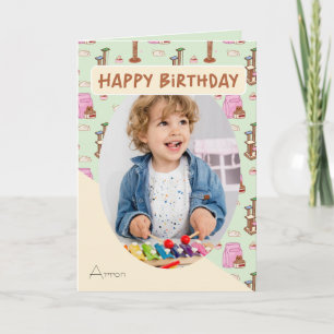 That Cat Life Cat Pattern Photo Name Birthday Card