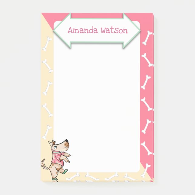 That Dog Life Yellow Pink Dog Bones Post-it Notes (Front)