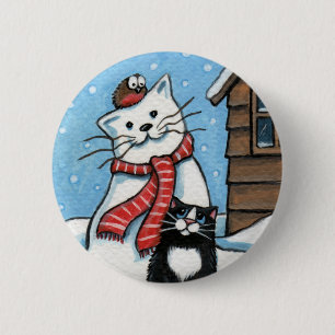 That Pesky Robin - Xmas Cat Art Button