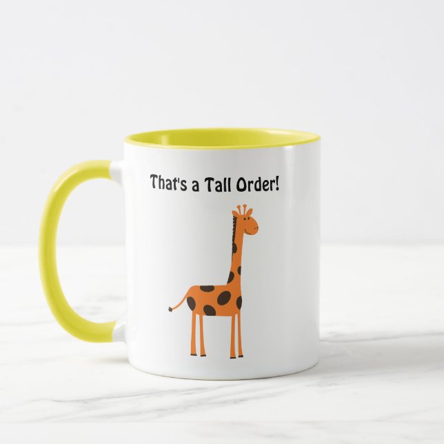 That’s a Tall Order, Funny Orange Giraffe Cartoon Mug (Left)
