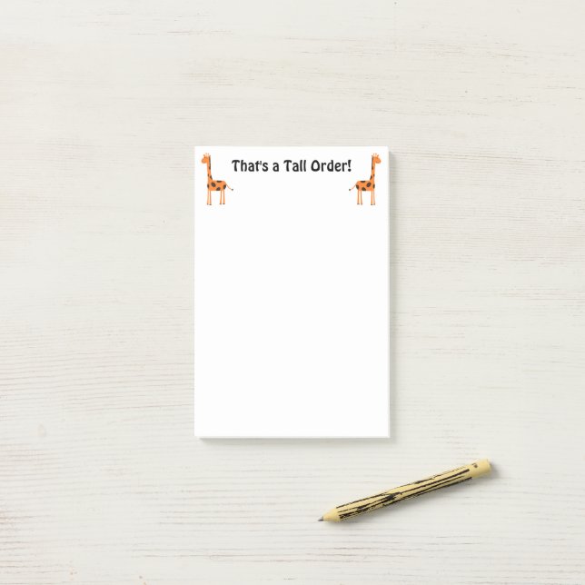 That’s a Tall Order, Funny Orange Giraffe Cartoon Post-it Notes (On Desk)