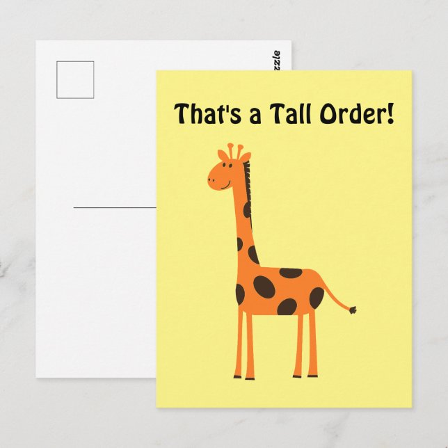 That’s a Tall Order, Funny Orange Giraffe Cartoon Postcard (Front/Back)