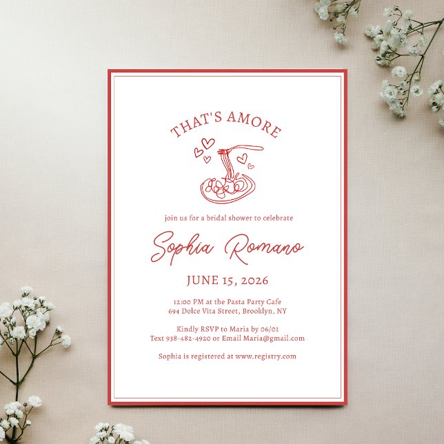 That’s Amore Bridal Shower Italian Hand Drawn Red  Invitation (Creator Uploaded)