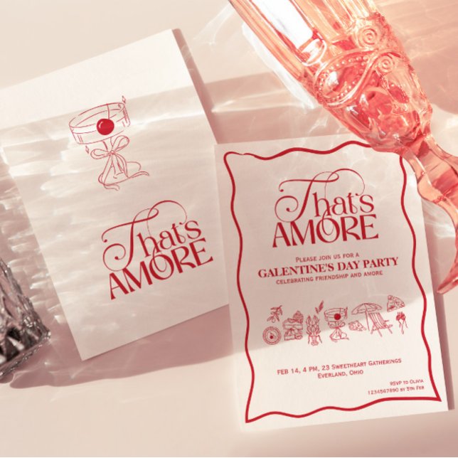 “That’s Amore” GALENTINES Red Party Invitation (Creator Uploaded)